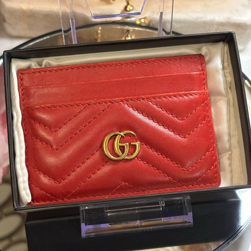 Gucci Red Quilted Chevron Leather Card Holder NIB w dust bag full inclusion - Picture 3 of 10